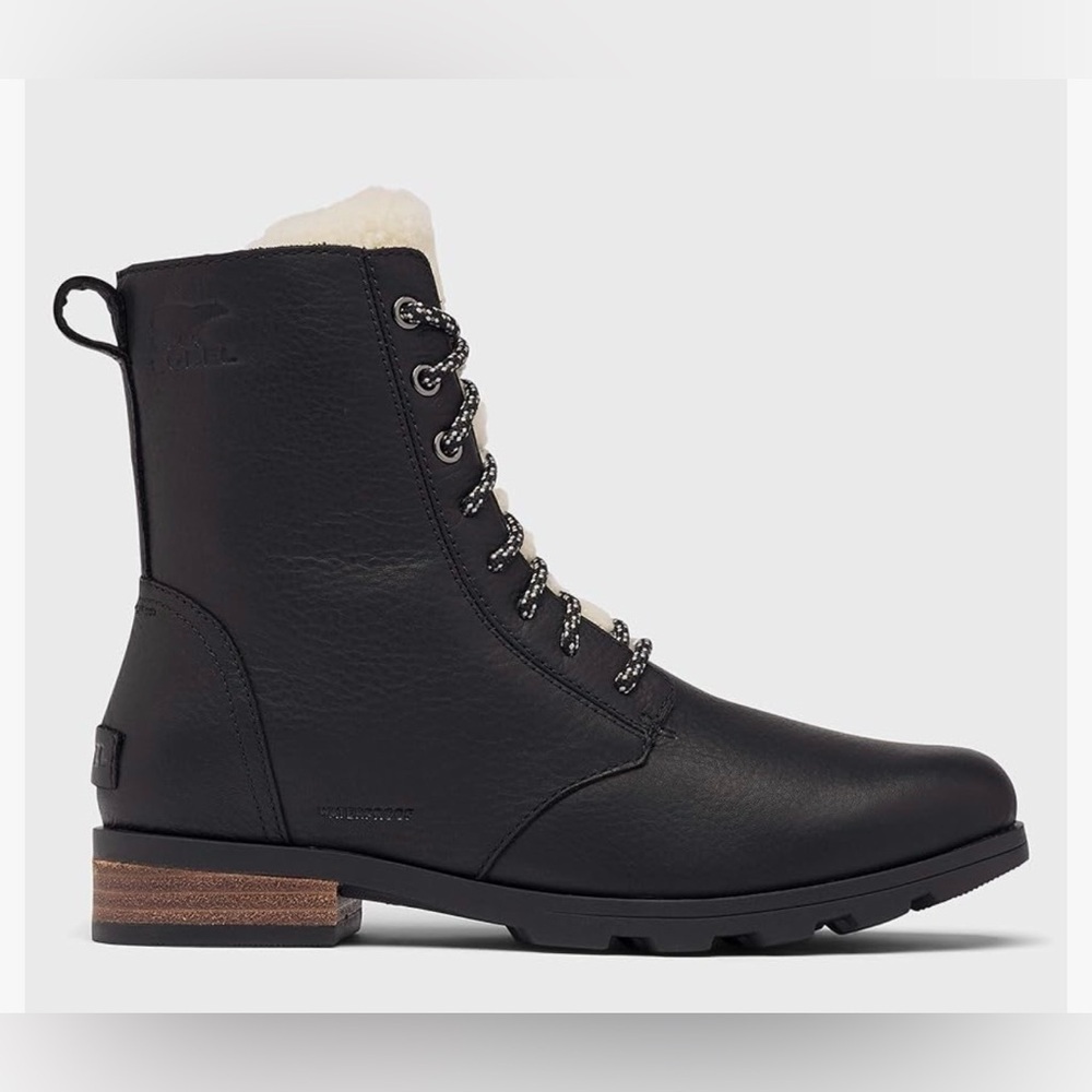 Sorel Black Lace-Up Boots with Cream Accents
